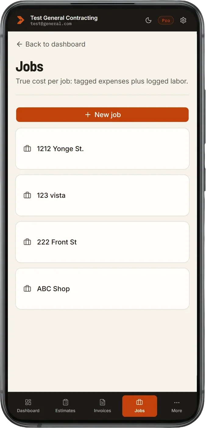 Jobs screen on a phone